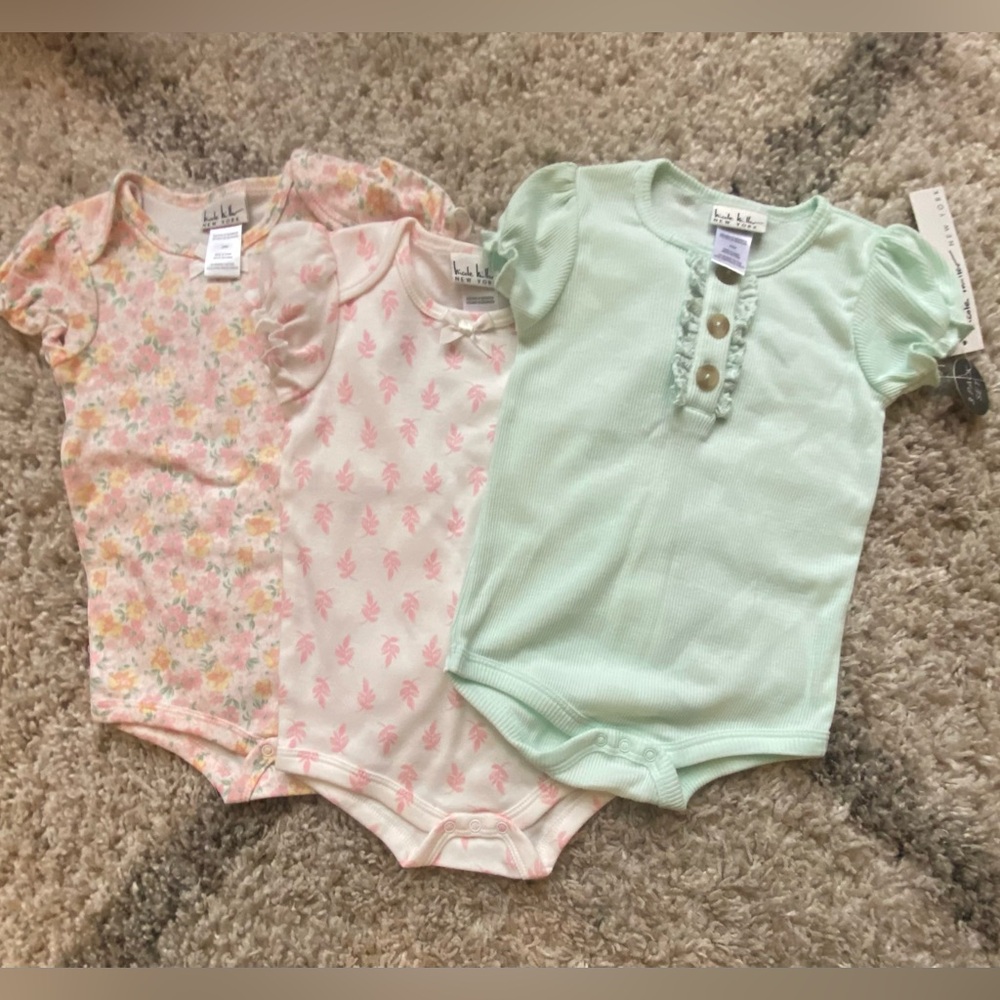 Nicole Miller Mint, Pink, Floral Bodysuit set of Three